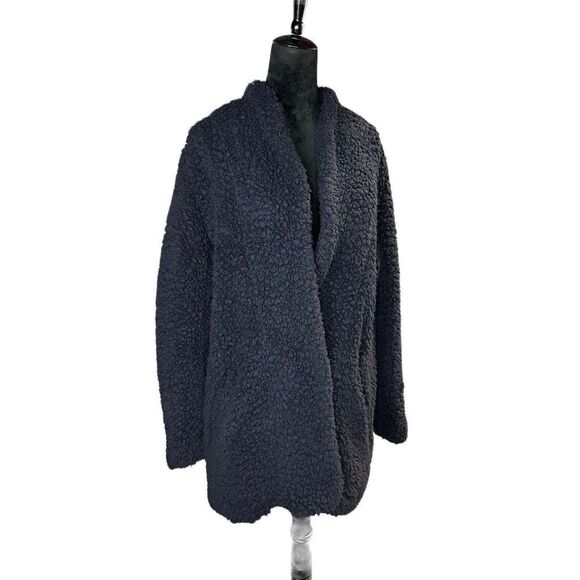 Iro Faux Shearling Piacie Jacket Oversized Navy Snap Front Heavy Pockets Size 38 - Picture 6 of 14